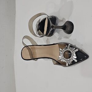 Catherine Malandrino Jamie Smoke Clear Slingback Rhinestone Pumps - 7.5